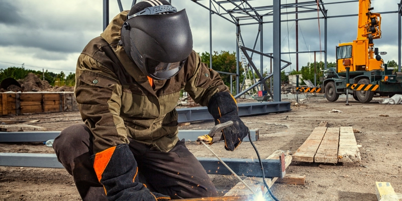 Soudeur travaillant sur un chantier de construction